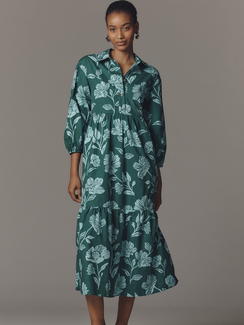 Anthro Maeve Women’s Teal Green Floral Print Boho Bettina Shirt Dress Size XL